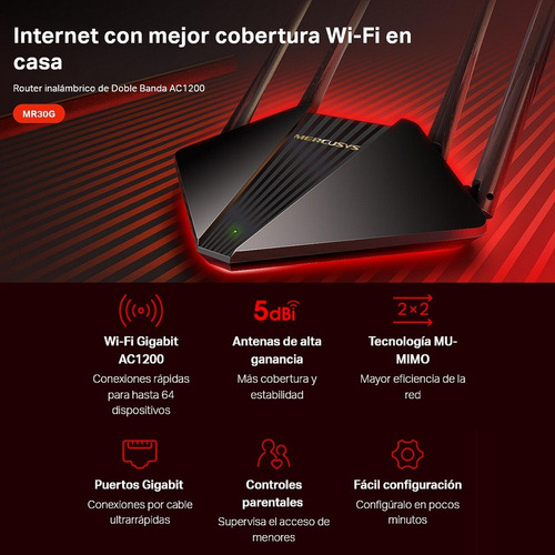 Router Gigabit Wifi De Doble Banda Ac1200, Mercusys Mr30g