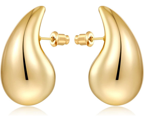 Aretes Con Forma De Gota Gruesos De Oro De 14 Quilates