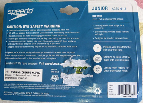 Gafas De Natacion Speedo Ref. Kiaweh 6-14 Años -blanco