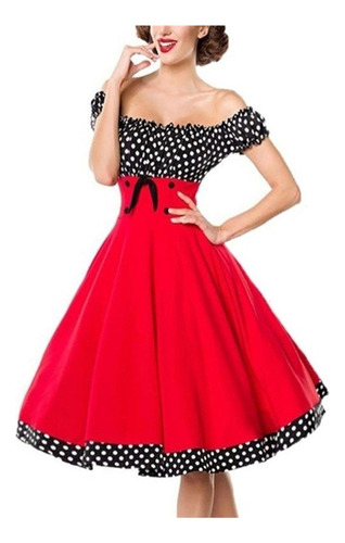 Vestido De Cóctel Rockabilly Para Mujer Con Hombros Descubie