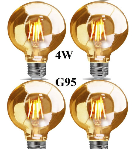 4 Ampolletas Globo Led  Vintage G95 4w E27 Luz¨calida