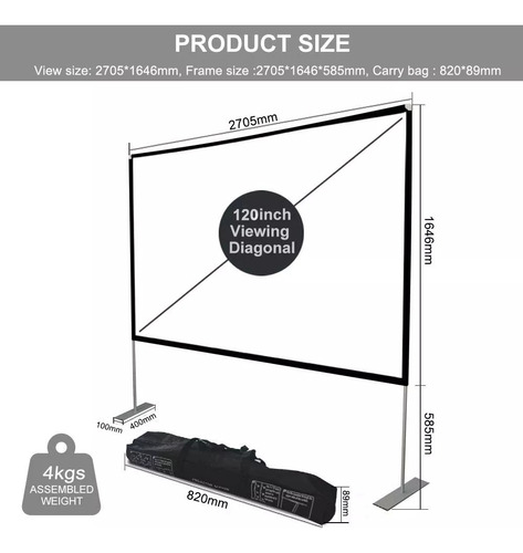 Pantalla De Proyector Portátil Plegable De 120'' Con Soporte