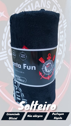 Manta Corinthians Time Futebol Timão Solteiro 1,5x2,0m Preta Corinthians Brasão Time Torcida Futebol Manta Cobertor Coberta Presente Gavioes Gaviões Fiel