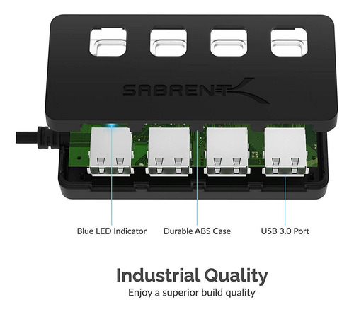Hub Usb Sabrent Usb 3.0 De 4 Puertos Con Interruptores De Al