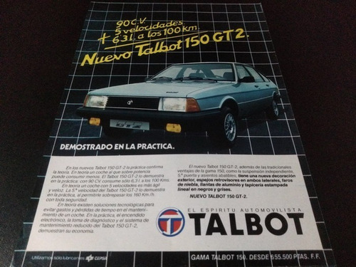 (pa616) Publicidad Clipping Talbot 150 Gt2 * 1982