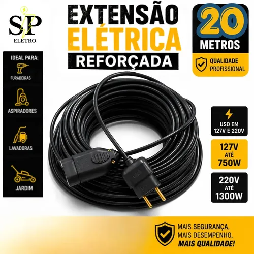 Eletro Sp Extensão Eletrica Reforçada 20 Metros Profissional 10/20a O