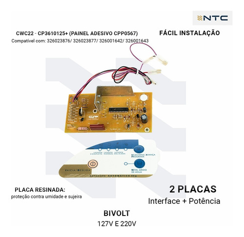 Placa Eletrônica + Adesivo Compativel Lavadora Cwc22a Cwc22b