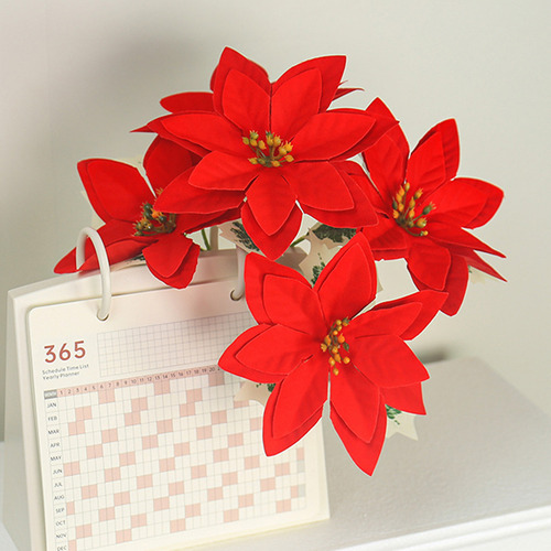 Decoración Navideña, 2 Piezas De Flores De Pascua Artificial