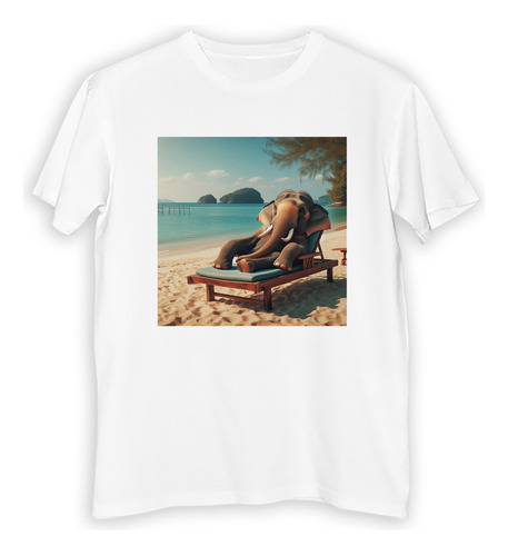 Remera Niño Elefante Playa Reposera Descanso Relax