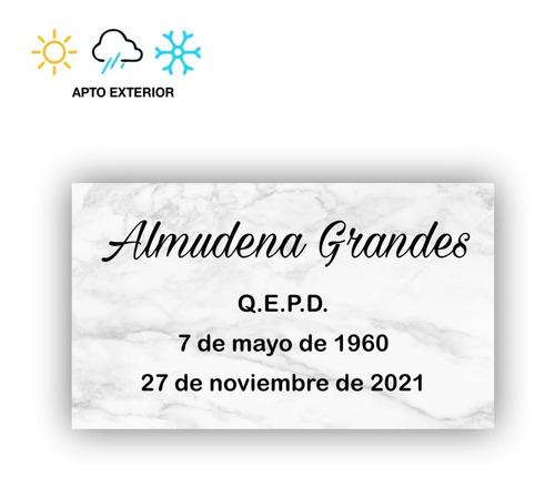 Imagen 1 de 8 de Placa De Mármol Conmemorativa, Nicho, Fallecido, 30x15cm.