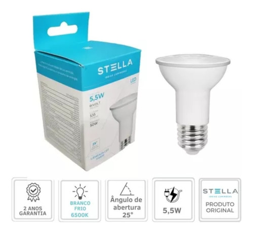 Kit 4x Lâmpada Par 20 Stella 5,5w Branco Frio Sth9020/65