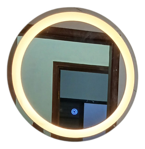 Espelho Redondo Led 50x50 Lapidado Jateado Touch Moderno Moldura Branco