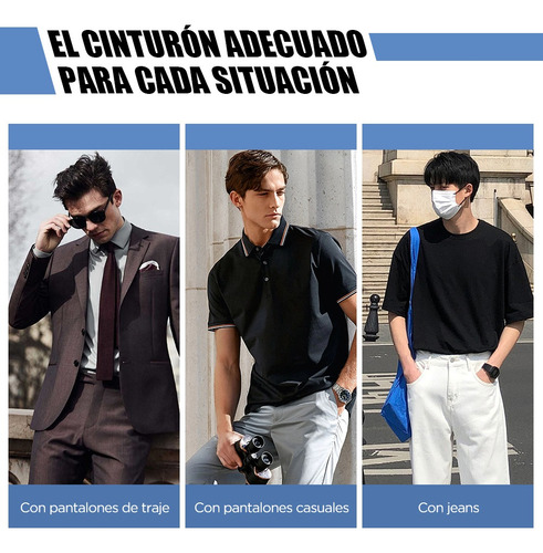 2 Cinturones Negros Con Hebilla Automática Para Hombre Doble Plata 120cm