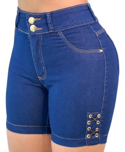 Short Jeans Feminino C/ilhós Premium Meia Coxa Premium