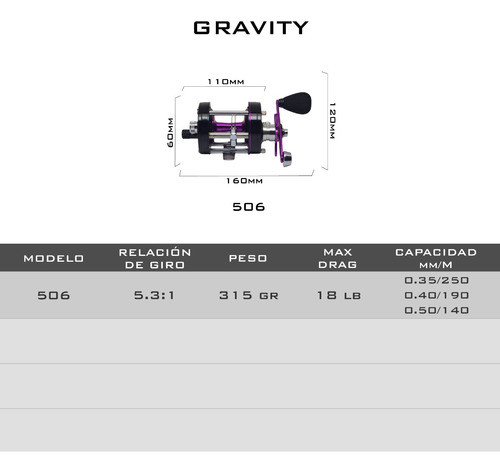Imagen 5 de 6 de Reel Rotativo Caster Gravity 506 Casting 6 Rulemanes Monomag