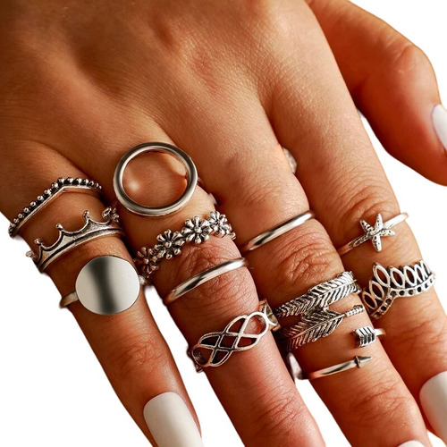 Set De Anillos Bohemia Manicure Elefante Moda Vintage Pack