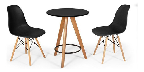 Mesa Redonda Aline 70cm Preta Com 2 Cadeiras Eames Eiffel Cor Preto