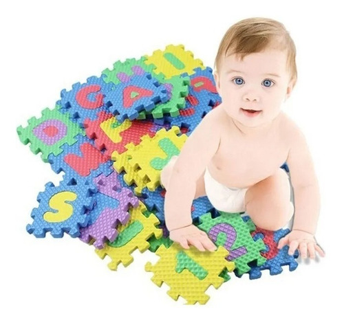 Mini Rompecabezas Tapete Foamy 36 Pcs Letras Números 9cm Beb