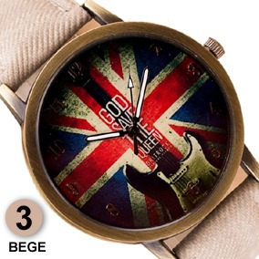 Relógio Vintage Bandeira Da Inglaterra Pulseira Tecido Cores