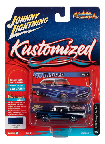 Johnny Lightning 1957 Chevy Bel Air Serie Street Freaks 1/64 Color Azul