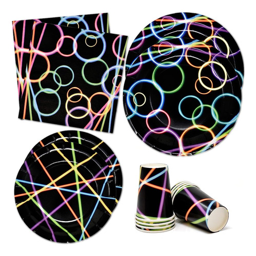 ~? Neon Glow In The Dark Party Supplies Juego De Vajilla 24 