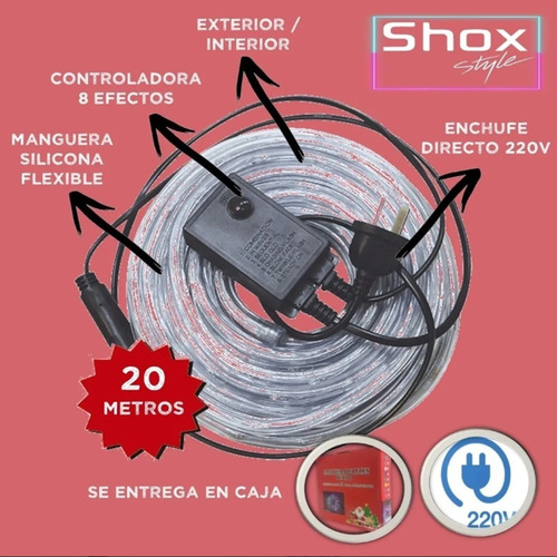 Imagen 2 de 8 de Manguera Luces 20 Metros Led Exterior 8 Efectos Shox Style