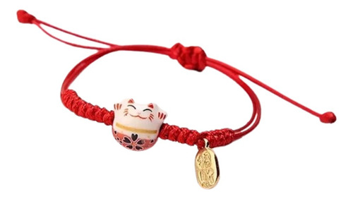 Pulsera De La Suerte Gatito Maneki-neko Rojo Protección