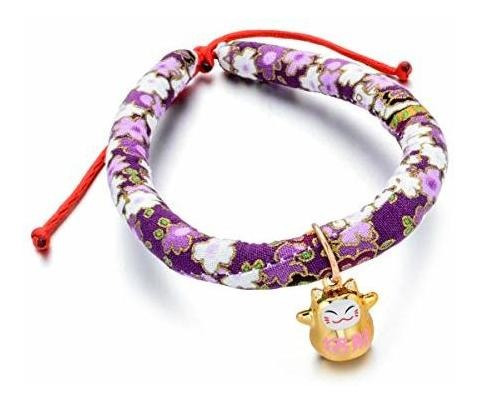 Accesorio Japonés Chirimen Kimono Estampado Gato Collar Con