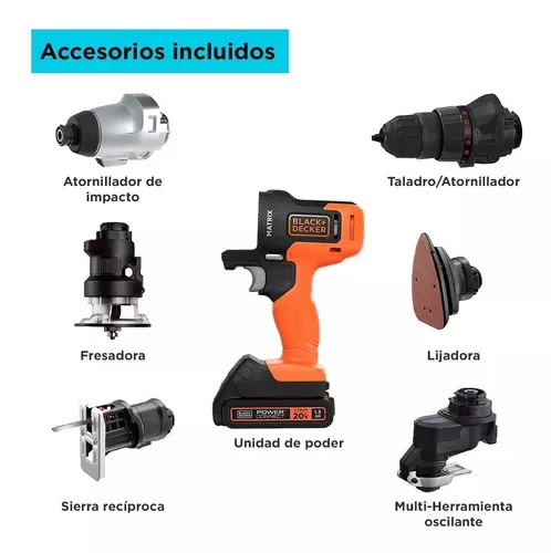 Taladro Inalámbrico 20V MAX* MATRIX™ con 6 Cabezales