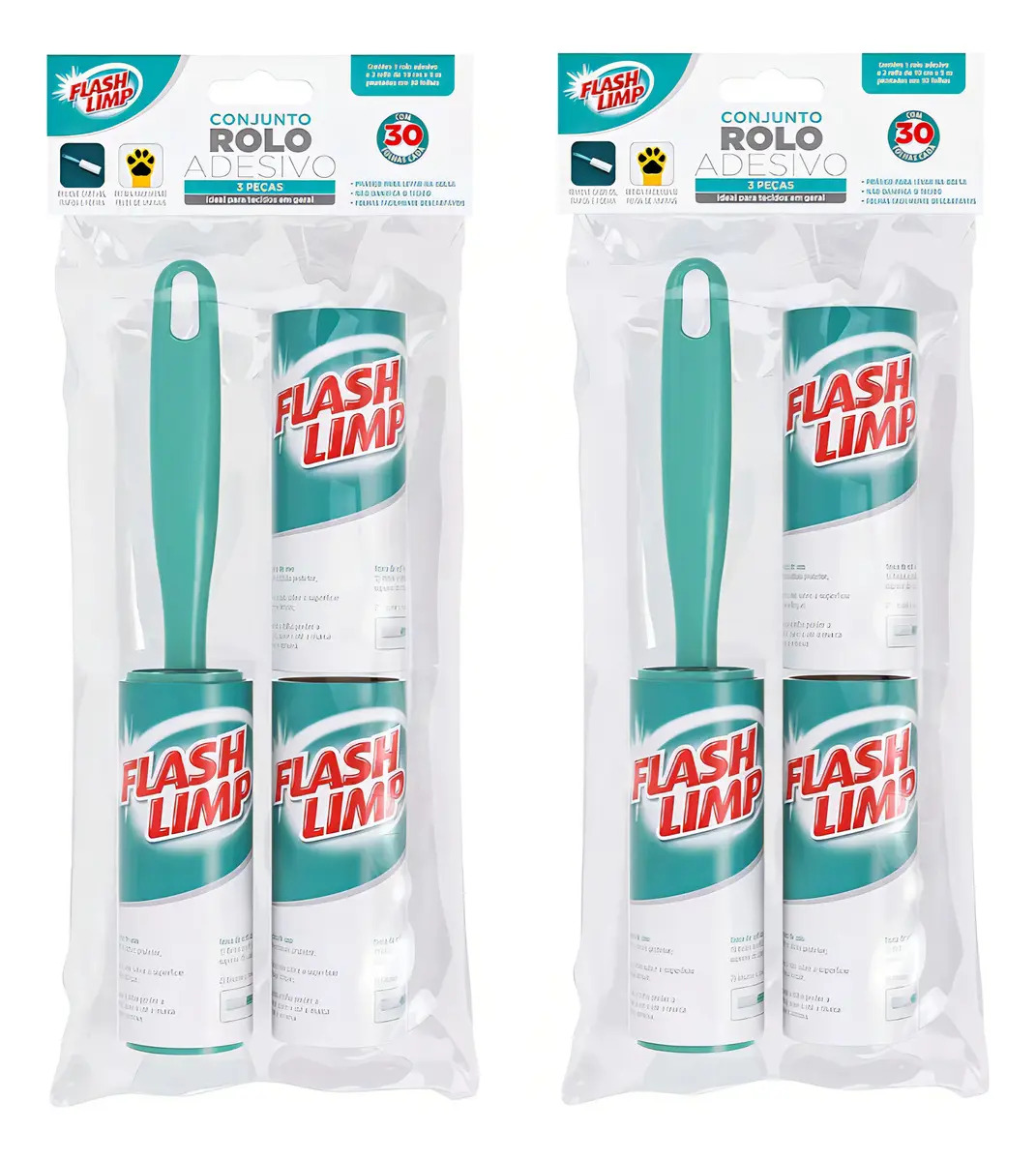 Kit 2 Rolo Adesivo Tira Pelo Roupa Sofá + 4 Refil Rende Muito Flash Limp Fiapo Camisa Cachorro
