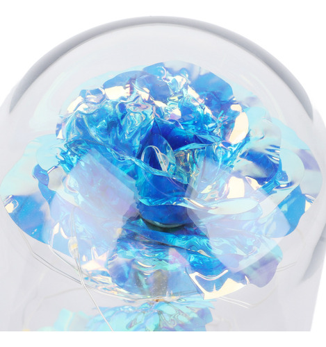 Rosa Azul En Cúpula De Cristal Con Luces Led Regalo De