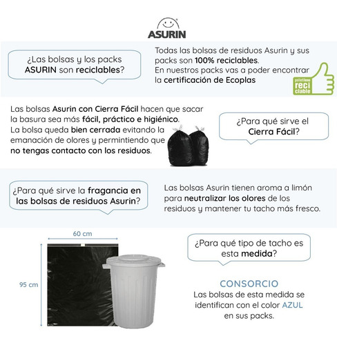 Imagen 2 de 4 de Bolsas Residuo Asurin Rollo 60x95 Limon Consorcio 10 Unid