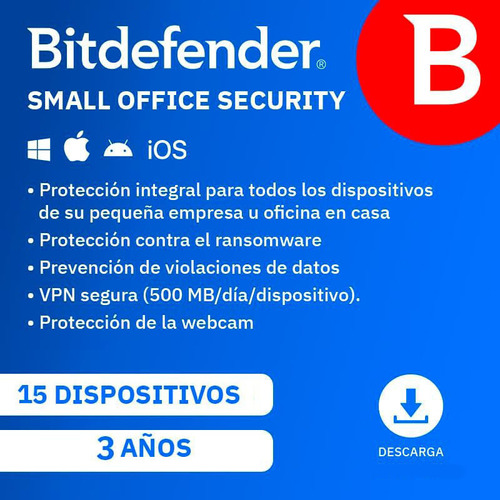 Bitdefender Small Office Security | 15 Dispositivos | 3 Año 