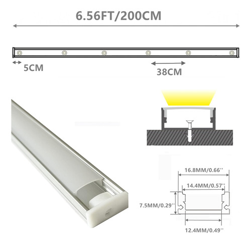 Difusor De Canal Led En Forma De U De 6.56 Pies Preperforado