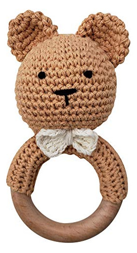 Natural Crochet Teddy Bear Teether Baby Toy Rattle Fore...