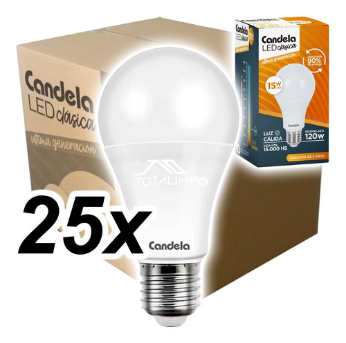 25 Lámparas Led 15w (120w) Luz Cálida Candela Clásica 6797