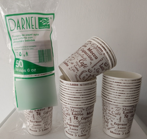 Vaso 6 0z Darnel Natural Bebida Caliente Paq X 50 Und 