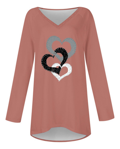 Blusa Casual De Manga Larga Estampada Con Cuello Redondo Par