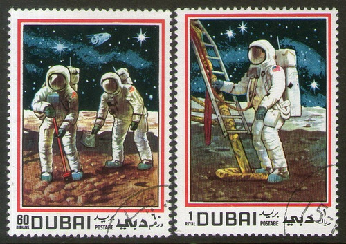 Dubái 2 Sellos Usados Espacio Misión Apolo 11 Año 1970 