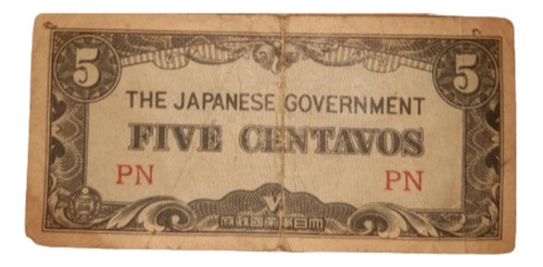 Billete Filipinas 5 Centavos Nd (1942) Japonés Occup. 2 Letr