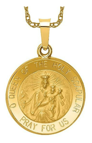 Collar Medalla Reversible Oro 14k Reina Escapulario Santa