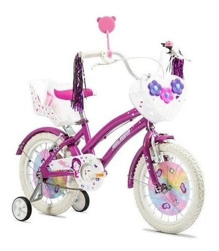 Imagen 2 de 2 de Bicicleta infantil infantil Olmo Infantiles Tiny Friends 2020 R16 frenos v-brakes color violeta con ruedas de entrenamiento