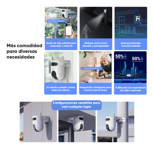 Ezviz Cámara Pt Doble Lente 10 Mp H9c10-32 + Microsd 32gb H9c Con Detección Humana Y Vehiculo Vision Nocturna A Color Sirena Y Luz Estroboscópica Audio Bidireccional