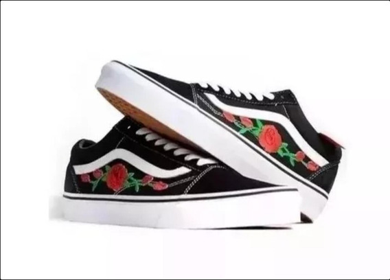 vans preto florido