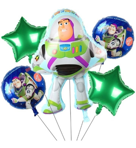 Pack 5 Globos Metalizados Buzz Ligthyear Aire O Helio