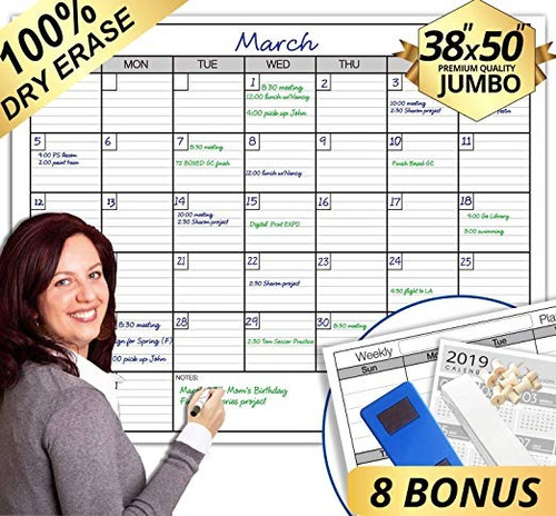 Borrado En Seco Mensual Laminado Jumbo Calendario De Pared, 