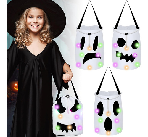 Berlune 4 Bolsas Con Cordón De Luz Led Para Halloween, Bolsa