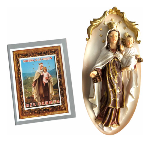 Virgen Del Carmen En Porcelana - Placa 20cm + Novena