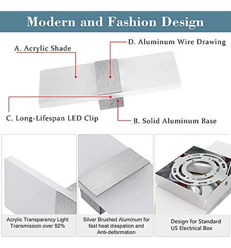 Lámpara De Pared Led 12w, Moderna, 2 Unidades, Blanco