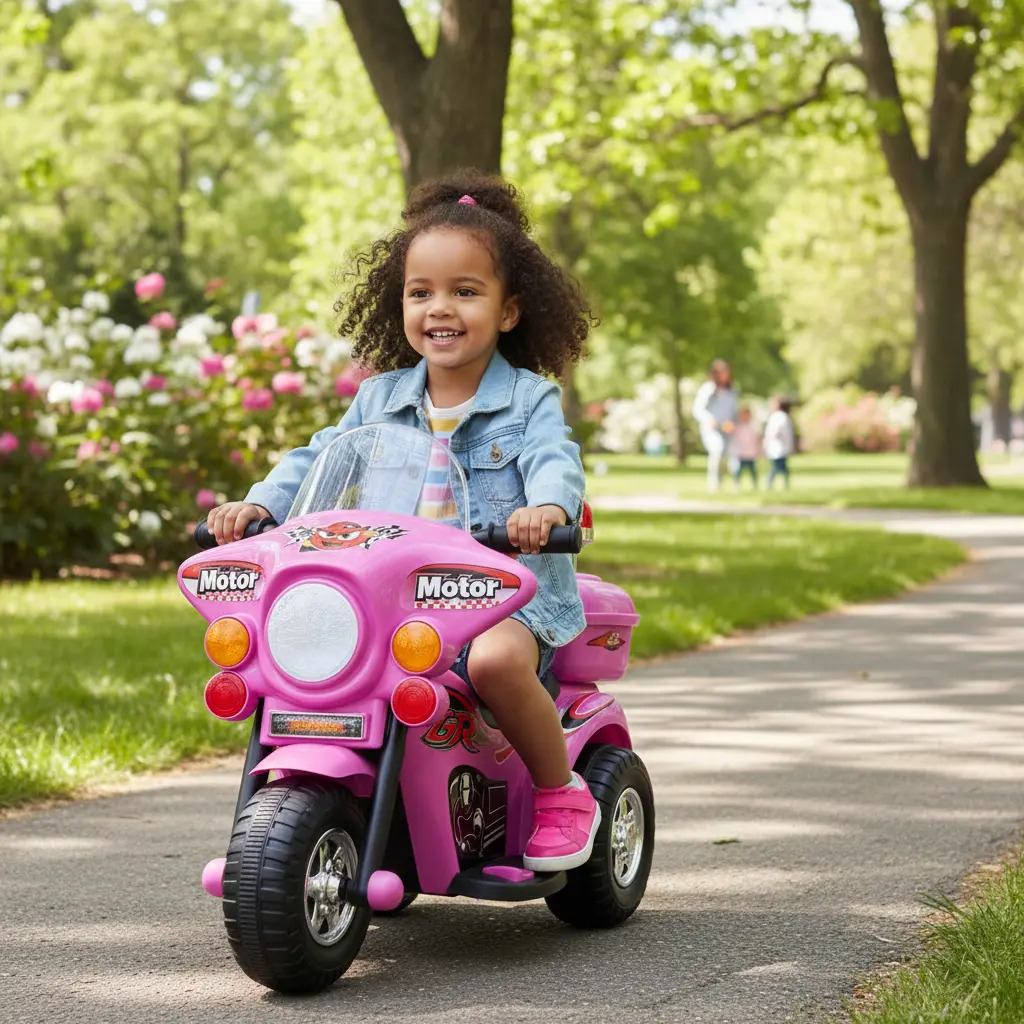 Mini Moto Elétrica Infantil 6V c/ Luz e Som Rosa Brinq Kids Policiais